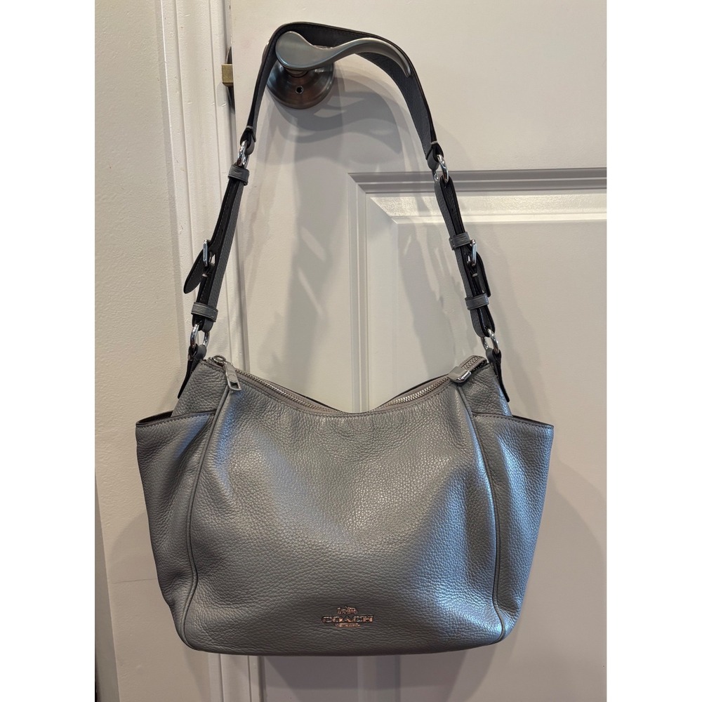 EUC Coach Rori Shoulder Bag Grey Pebbled Leather Hobo Handbag C2853 Womens
